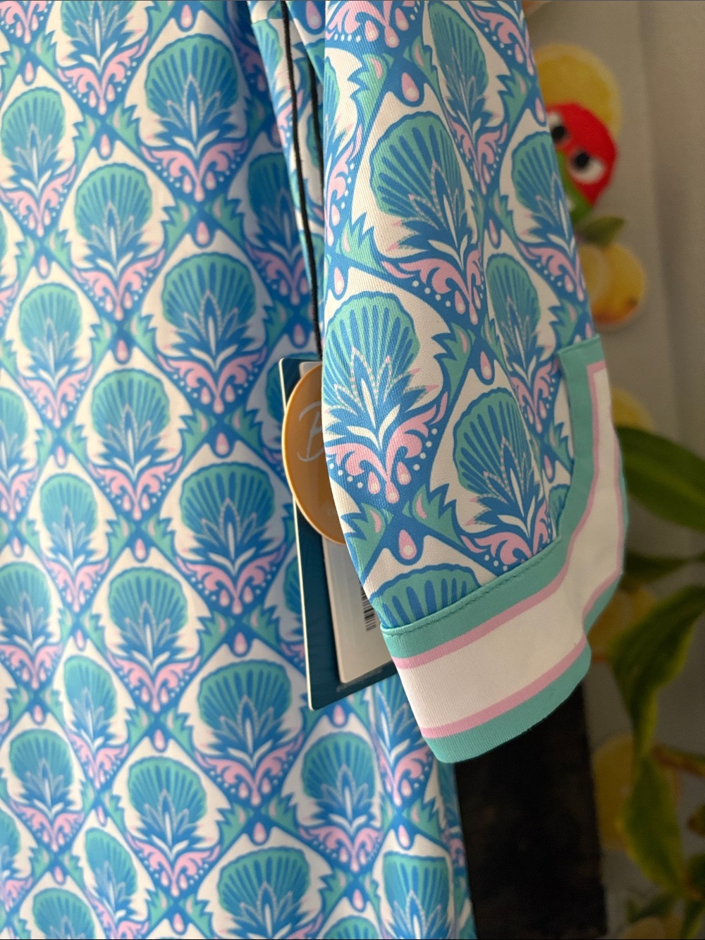 Caribbean Joe Blue & Teal Shell-Print Tunic Dress with White Trim Size M NWT - Picture 3 of 5
